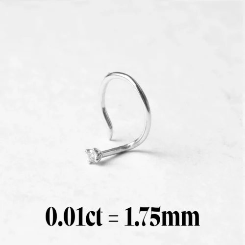 18ct Gold Diamond Wire Coil Back Nose Stud (0.01ct - 0.10ct) -Shiny Jewelry Hub 0.01ct white gold entire right