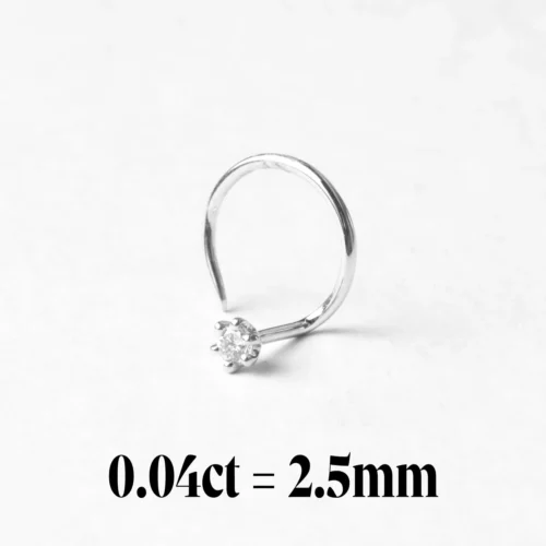 18ct Gold Diamond Wire Coil Back Nose Stud (0.01ct - 0.10ct) -Shiny Jewelry Hub 0.04ct white gold entire right