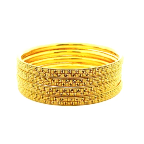 Set Of 4 * 22ct Yellow Gold Bangles With Filigree Design – Elegant Gold Bangle Collection