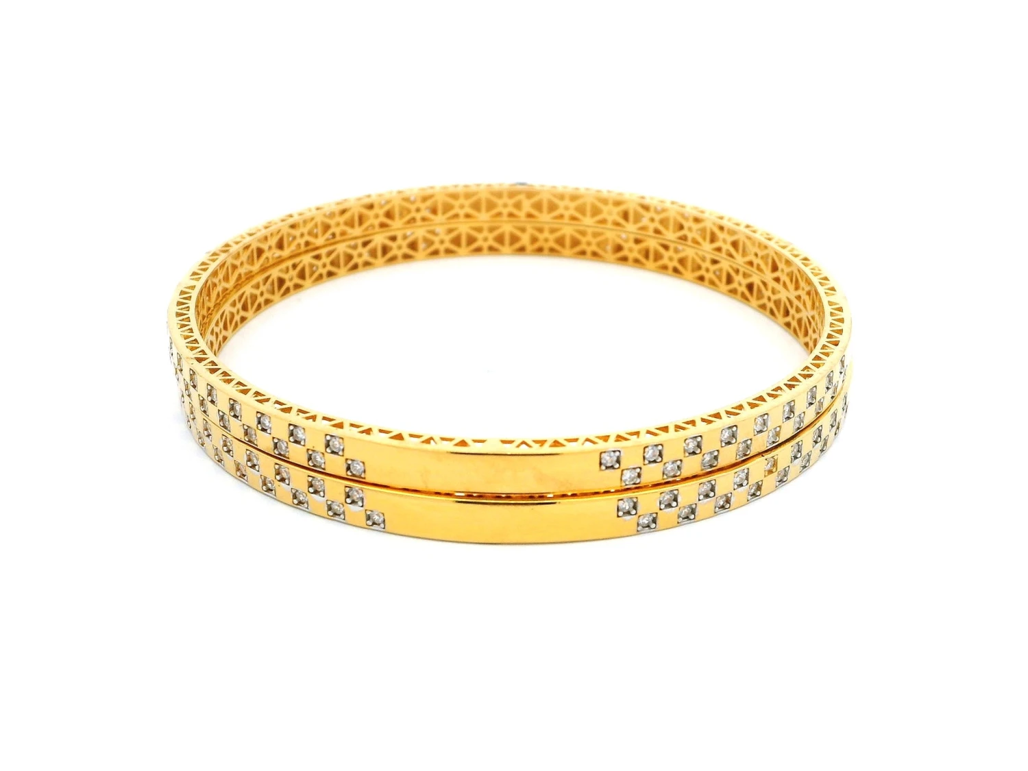 Pair Of 22ct Yellow Gold Bangles With Sparkling Cubic Zirconia Stones | Elegant Jewellery Set 2 Pair Of 22ct Yellow Gold Bangles With Sparkling Cubic Zirconia Stones | Elegant Jewellery Set - Image 2