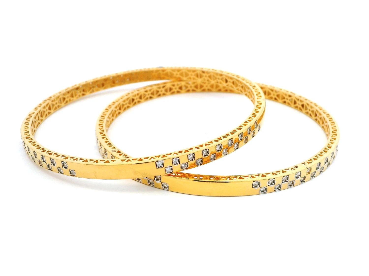 Pair Of 22ct Yellow Gold Bangles With Sparkling Cubic Zirconia Stones | Elegant Jewellery Set 1 Pair Of 22ct Yellow Gold Bangles With Sparkling Cubic Zirconia Stones | Elegant Jewellery Set