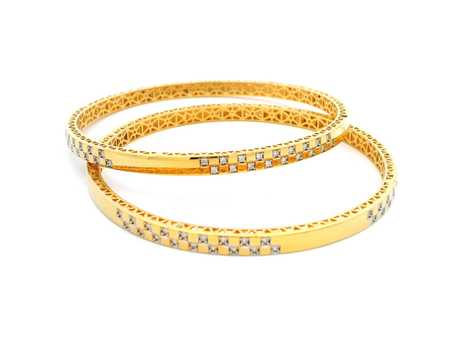 Pair Of 22ct Yellow Gold Bangles With Sparkling Cubic Zirconia Stones | Elegant Jewellery Set 3 Pair Of 22ct Yellow Gold Bangles With Sparkling Cubic Zirconia Stones | Elegant Jewellery Set - Image 3