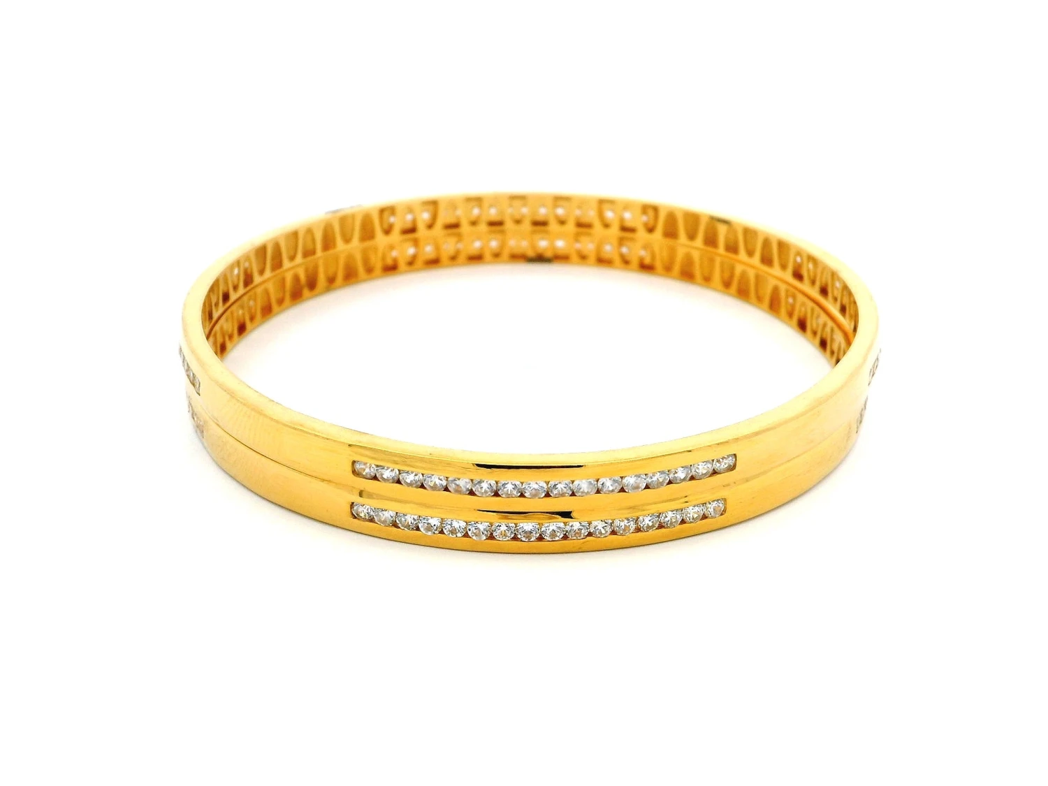 Elegant Pair Of 22ct Yellow Gold Bangles With Cubic Zirconia Stones | Stunning Jewellery 2 Elegant Pair Of 22ct Yellow Gold Bangles With Cubic Zirconia Stones | Stunning Jewellery - Image 2