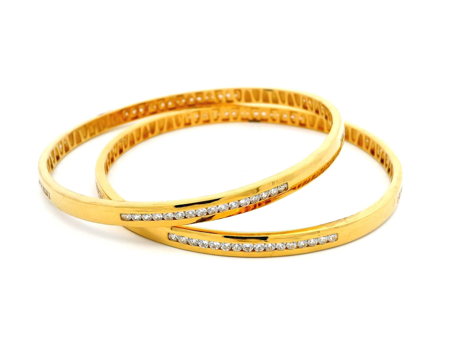 Elegant Pair Of 22ct Yellow Gold Bangles With Cubic Zirconia Stones | Stunning Jewellery 1 Elegant Pair Of 22ct Yellow Gold Bangles With Cubic Zirconia Stones | Stunning Jewellery