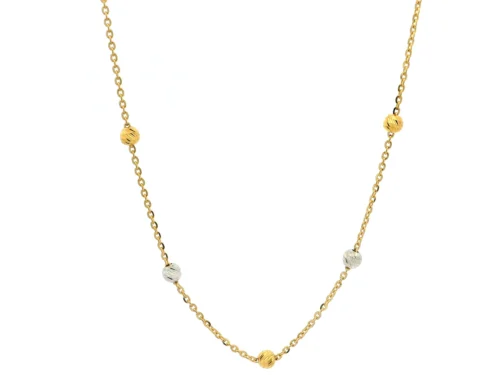 22ct Gold Necklace With Rhodium-Plated Diamond Cut & Gold Beads And Lobster Claw Clasp – Elegant Luxury Jewellery
