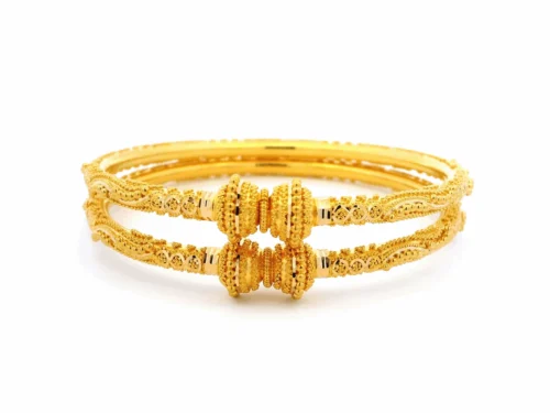 Pair Of 22ct Yellow Gold Bangles With Filigree Design & Comfort Fit – Elegant Gold Bangles For Women