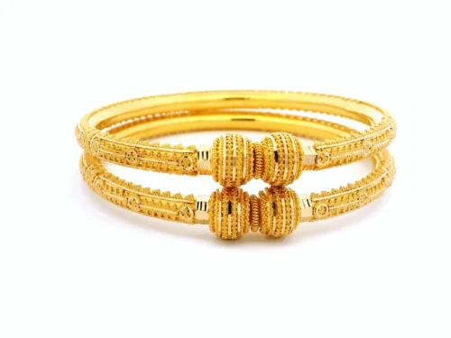 Pair Of 22ct Yellow Gold Bangles With Filigree Design & Comfort Fit – Stylish And Elegant Gold Jewellery