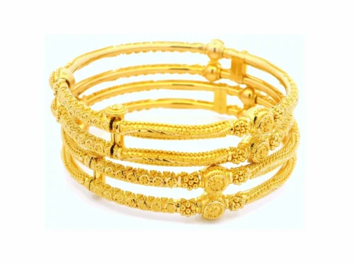 Pair Of 22ct Yellow Gold Twin Openable Bangles With Intricate Filigree Design – Elegant Gold Jewellery For Women