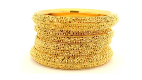 22ct Yellow Gold Set Of Six Bangles With Filigree Design & Comfort Fit – Elegant Gold Jewellery Set
