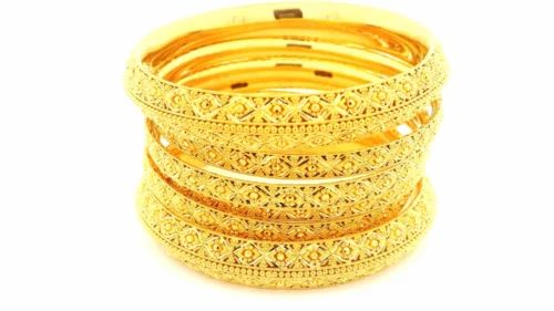 22ct Yellow Gold Filigree Bangles Set Of 6 - Comfort Fit, Elegant Design