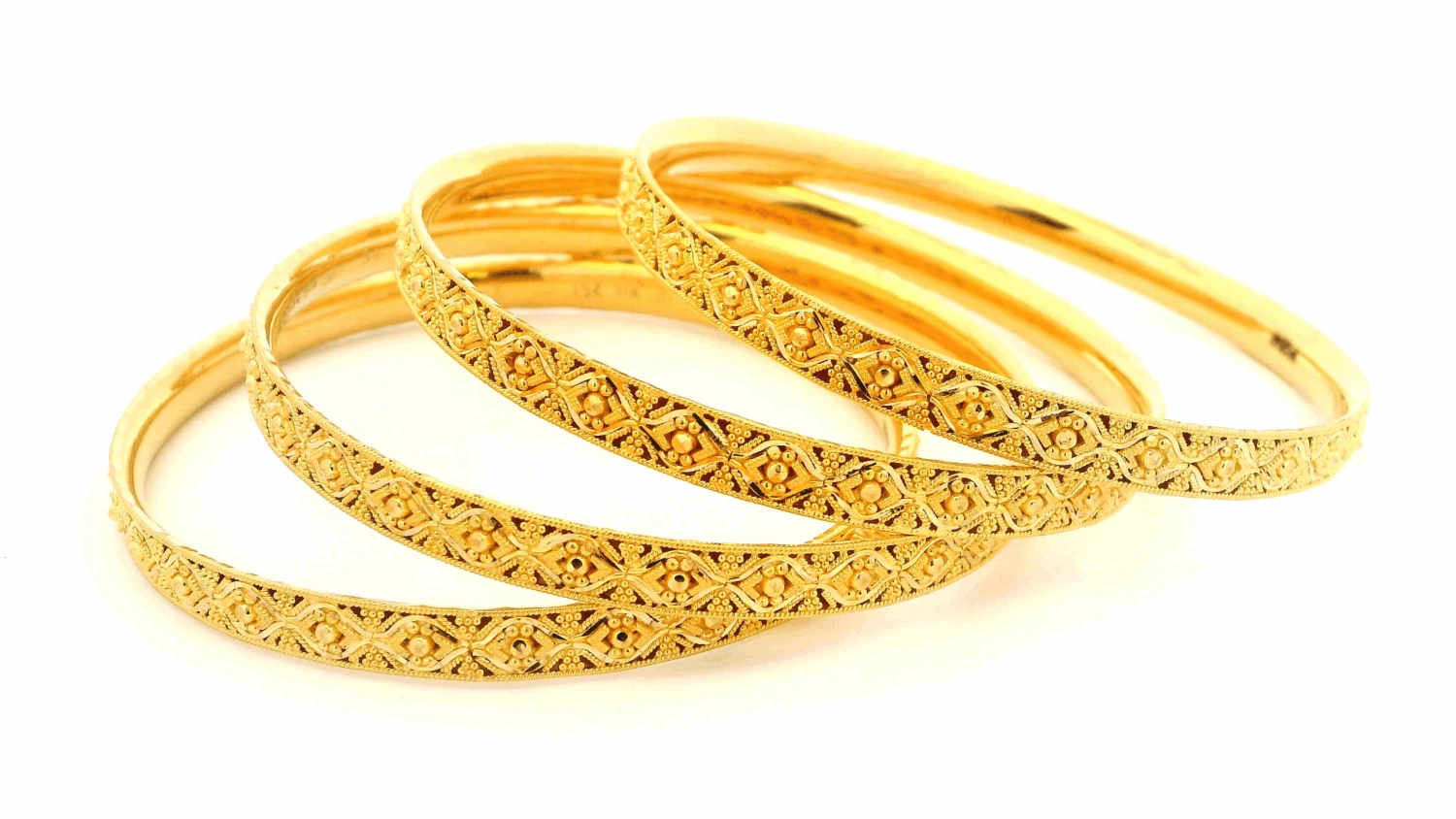 22ct Yellow Gold Filigree Bangles Set Of 6 - Comfort Fit, Elegant Design 3 22ct Yellow Gold Filigree Bangles Set Of 6 - Comfort Fit, Elegant Design - Image 3