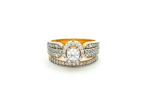 22ct Gold Engagement Ring & Wedding Band Set With Sparkling Cubic Zirconia Stones | Size L