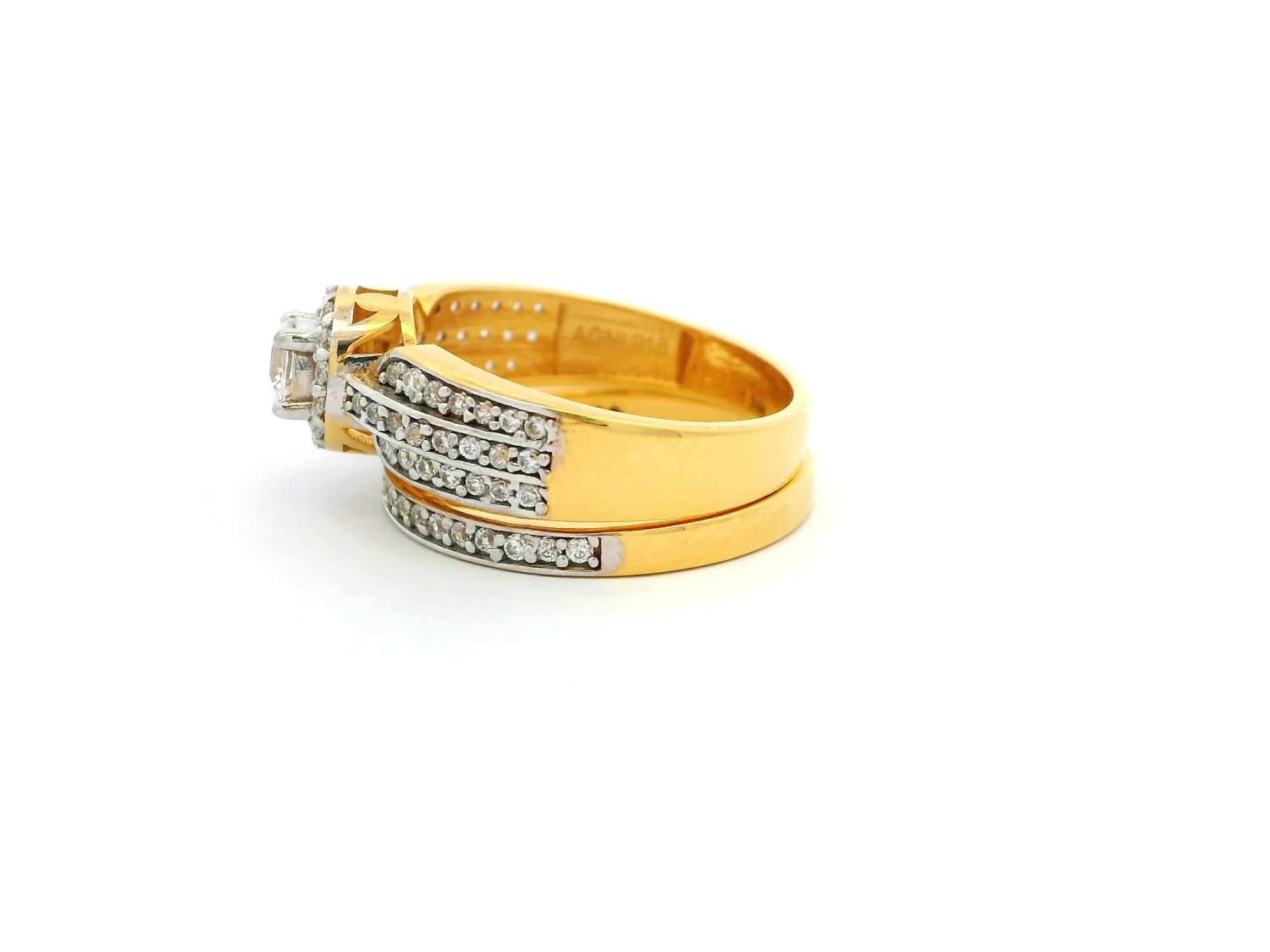 22ct Gold Engagement Ring & Wedding Band Set With Sparkling Cubic Zirconia Stones | Size L 2 22ct Gold Engagement Ring & Wedding Band Set With Sparkling Cubic Zirconia Stones | Size L - Image 2