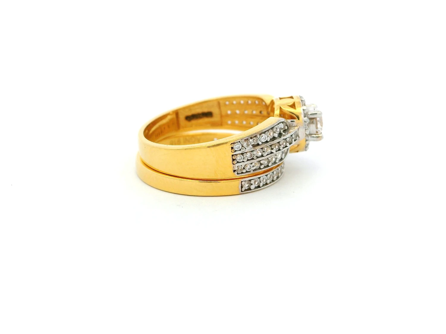 22ct Gold Engagement Ring & Wedding Band Set With Sparkling Cubic Zirconia Stones | Size L 3 22ct Gold Engagement Ring & Wedding Band Set With Sparkling Cubic Zirconia Stones | Size L - Image 3