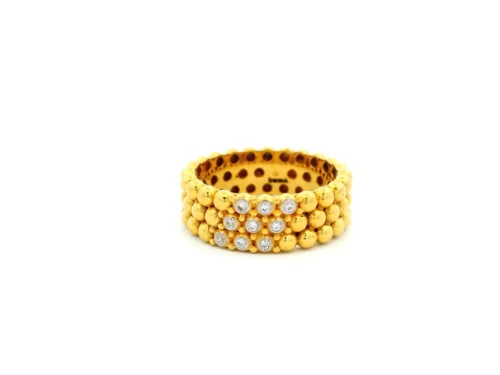 Elegant 22ct Gold Beaded Ring With Cubic Zirconia Stones | Size L