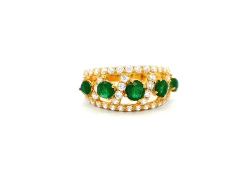 22ct Gold Ladies Ring With Green And White Cubic Zirconia Stones – Elegant & Sparkling Jewellery | Size M