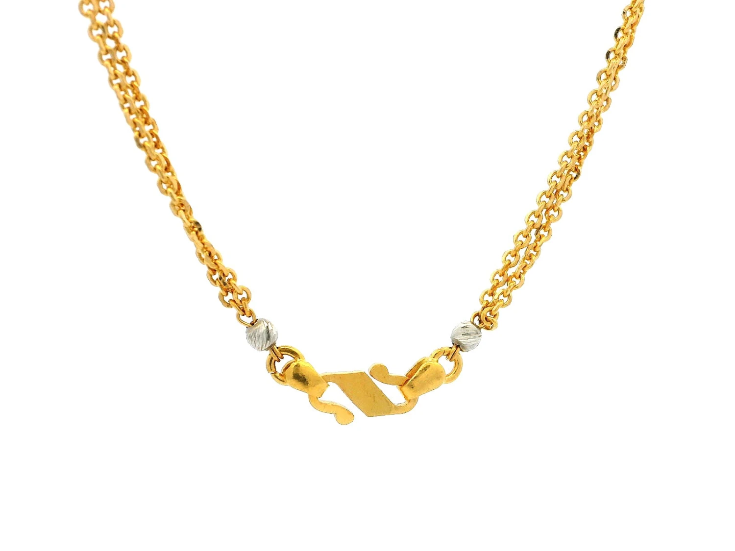 22ct Gold Necklace With Diamond Cut & Rhodium Beads | Elegant S-Clasp Design 3 22ct Gold Necklace With Diamond Cut & Rhodium Beads | Elegant S-Clasp Design - Image 3