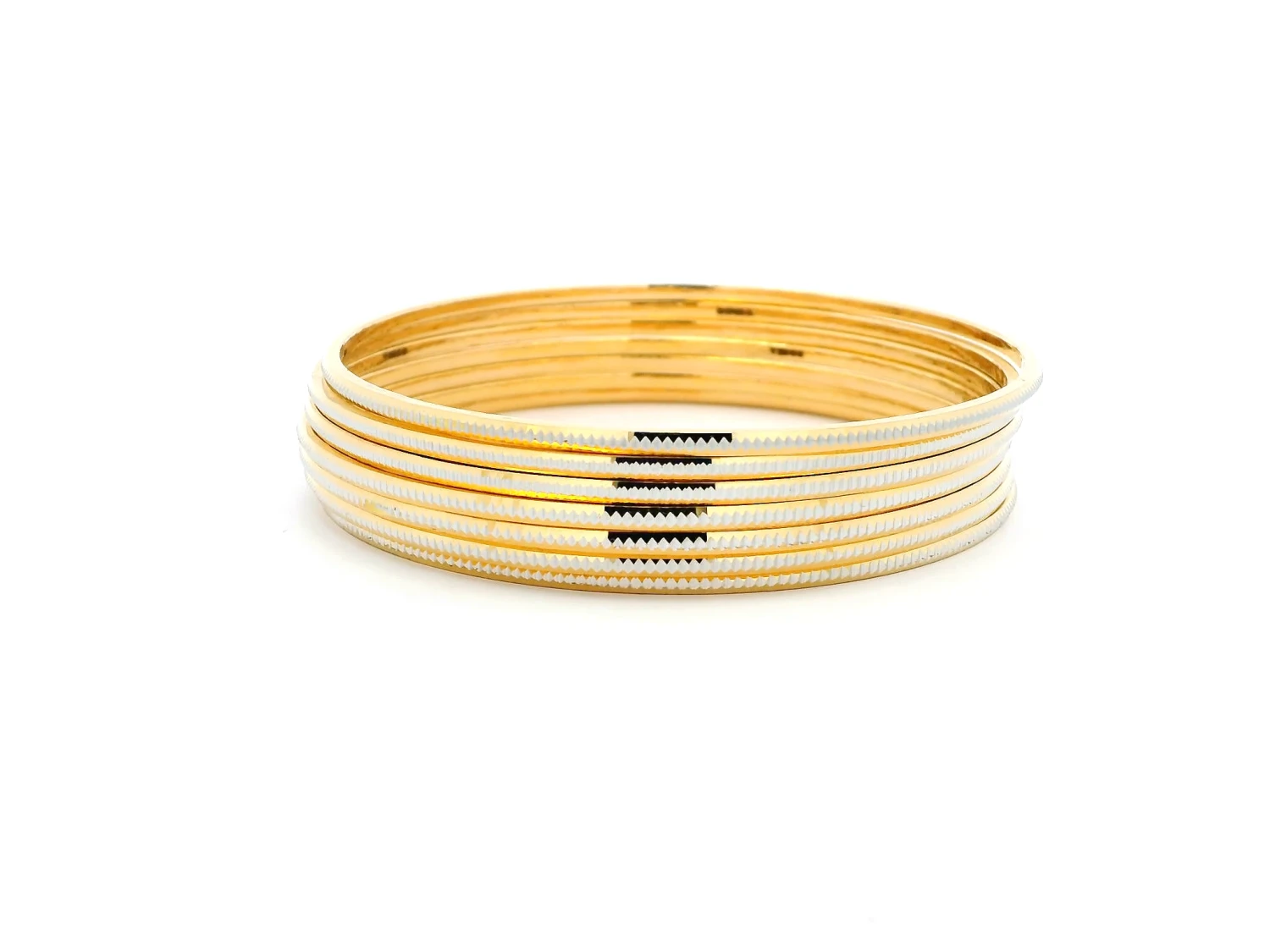 1 Set Of Six 22ct Gold Bangles With Milgrain Design And Rhodium Plating – Luxury Dual-Tone Bangle Set 1 1 Set Of Six 22ct Gold Bangles With Milgrain Design And Rhodium Plating – Luxury Dual-Tone Bangle Set