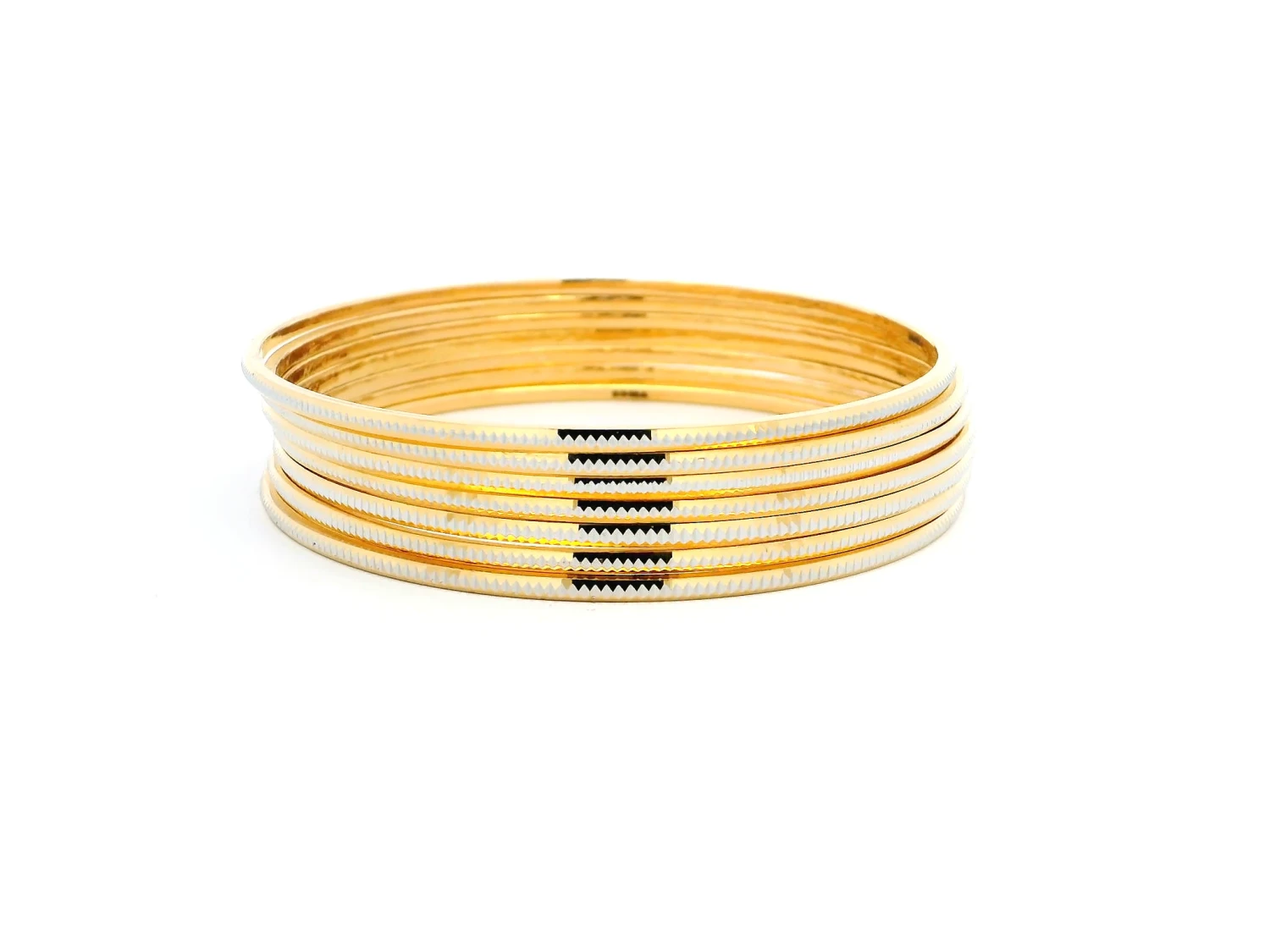 1 Set Of Six 22ct Gold Bangles With Milgrain Design And Rhodium Plating – Luxury Dual-Tone Bangle Set 3 1 Set Of Six 22ct Gold Bangles With Milgrain Design And Rhodium Plating – Luxury Dual-Tone Bangle Set - Image 3
