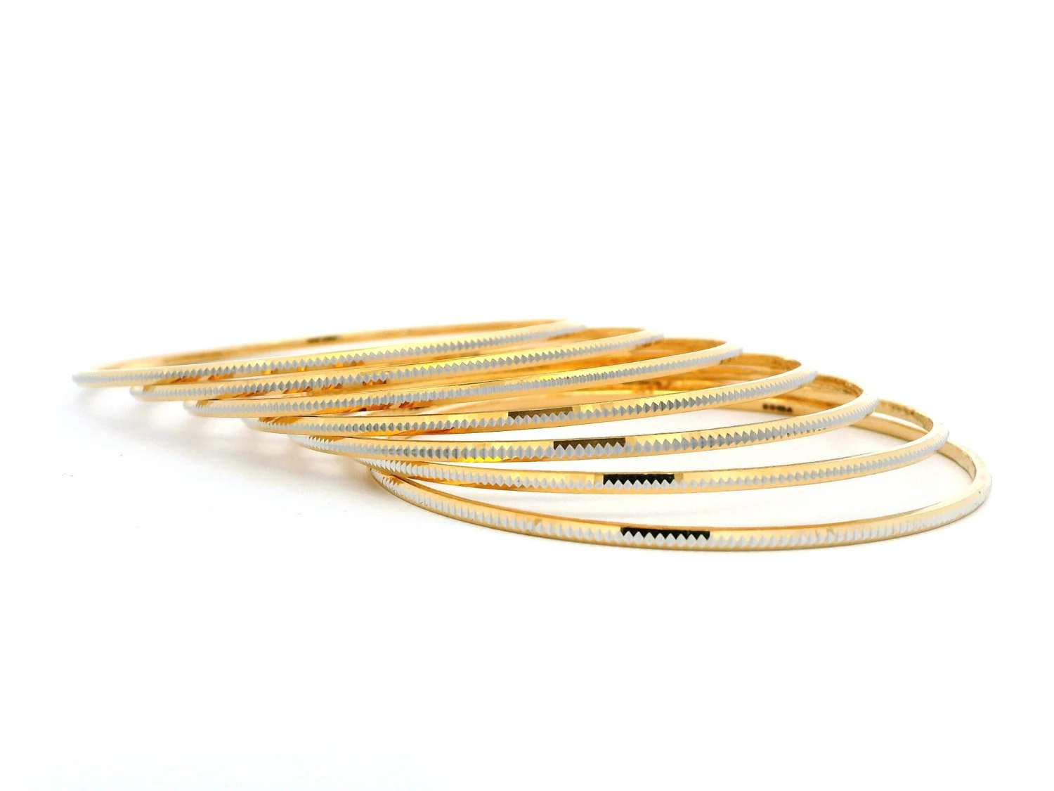 1 Set Of Six 22ct Gold Bangles With Milgrain Design And Rhodium Plating – Luxury Dual-Tone Bangle Set 2 1 Set Of Six 22ct Gold Bangles With Milgrain Design And Rhodium Plating – Luxury Dual-Tone Bangle Set - Image 2