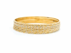 1 Set Of Six 22ct Gold Bangles With Milgrain Design & Rhodium Plating – Elegant Dual-Tone Finish
