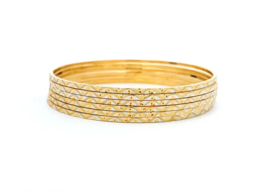 1 Set Of Six 22ct Gold Bangles With Milgrain Design & Rhodium Plating – Elegant Dual-Tone Finish