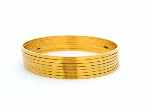 1 Set Of Seven 22ct Gold Bangles With Horizontal Lines Design – Elegant And Contemporary Gold Bangle Set