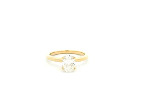 18ct Yellow Gold Lab Grown Oval Diamond Ring – Four Claw & Hidden Halo Setting | Size - N