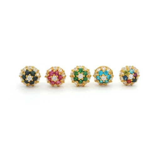 18ct Yellow Gold Nose Stud With White And Colour Cubic Zirconia Stones