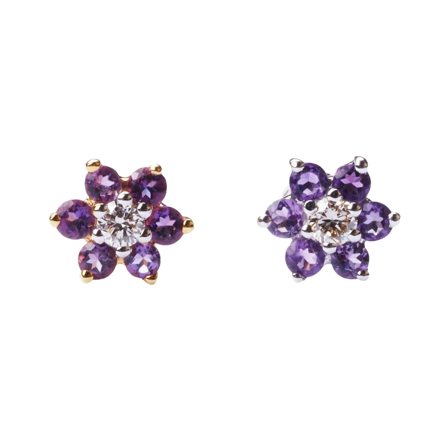 18ct Gold Diamond And Amethyst Cluster Screw Back Nose Stud. 2 18ct Gold Diamond And Amethyst Cluster Screw Back Nose Stud. - Image 2