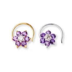 18ct Gold Diamond And Amethyst Cluster Wire Coil Back Nose Stud. 10 18ct Gold Diamond And Amethyst Cluster Wire Coil Back Nose Stud. -Shiny Jewelry Hub 18ct gold diamond and amethyst cluster wire coil back nose stud MCS3449 2