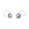 18ct Gold Diamond And Blue Sapphire Cluster Wire Coil Back Nose Stud.