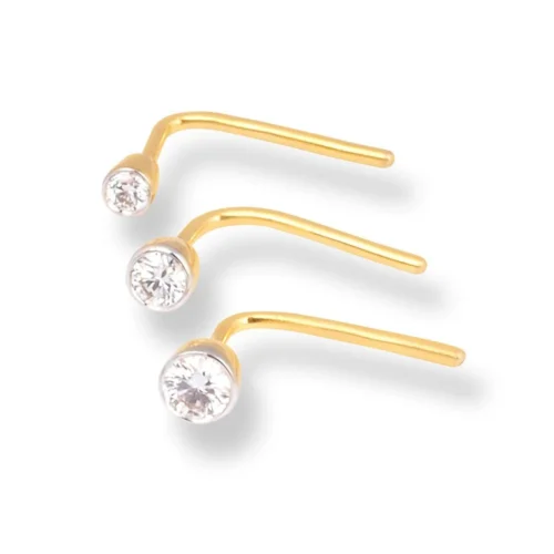 18ct Gold Diamond L-shaped Back Nose Stud With Bezel (Rub Over) Setting.