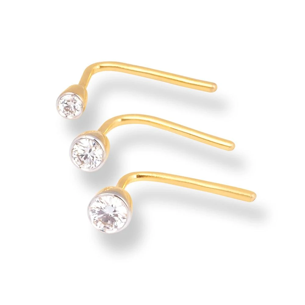18ct Gold Diamond L-shaped Back Nose Stud With Bezel (Rub Over) Setting. 1 18ct Gold Diamond L-shaped Back Nose Stud With Bezel (Rub Over) Setting.