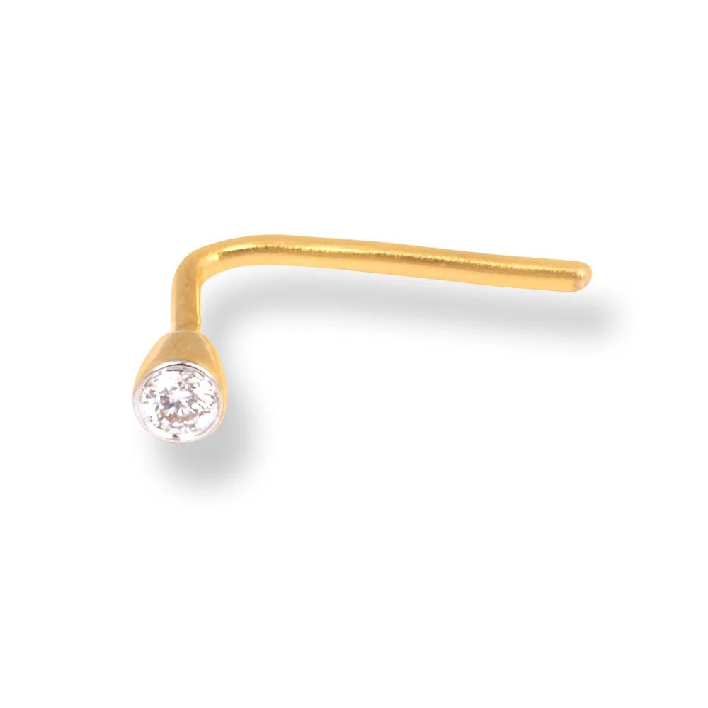 18ct Gold Diamond L-shaped Back Nose Stud With Bezel (Rub Over) Setting. 4 18ct Gold Diamond L-shaped Back Nose Stud With Bezel (Rub Over) Setting. - Image 4