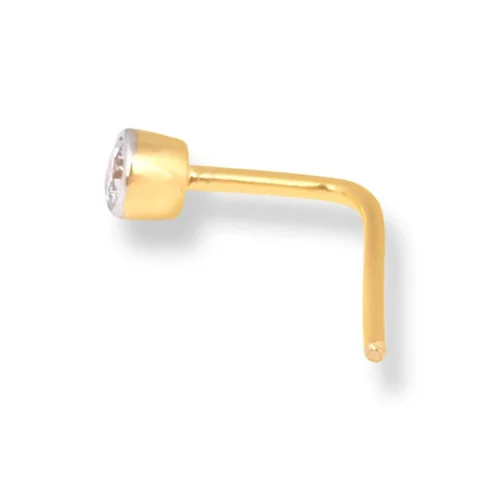 18ct Gold Diamond L-shaped Back Nose Stud With Bezel (Rub Over) Setting. 19 18ct Gold Diamond L-shaped Back Nose Stud With Bezel (Rub Over) Setting. -Shiny Jewelry Hub 18ct gold diamond l shaped back nose stud in bezel setting MCS2511Yq 2