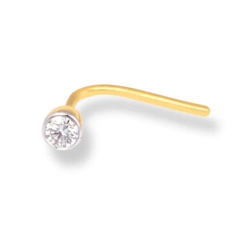 18ct Gold Diamond L-shaped Back Nose Stud With Bezel (Rub Over) Setting. 18 18ct Gold Diamond L-shaped Back Nose Stud With Bezel (Rub Over) Setting. -Shiny Jewelry Hub 18ct gold diamond l shaped back nose stud in bezel setting MCS2511Yq