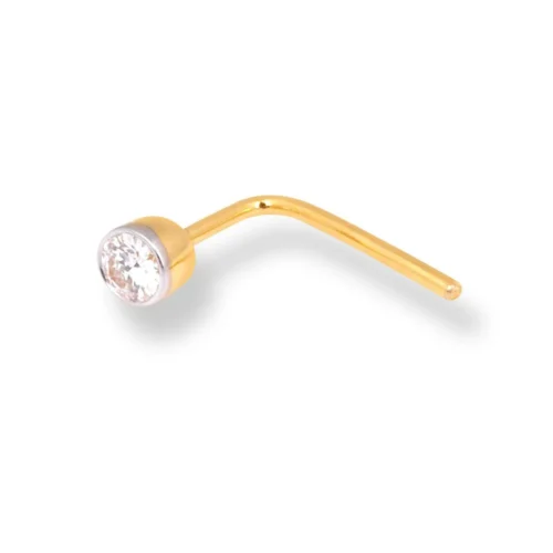 18ct Gold Diamond L-shaped Back Nose Stud With Bezel (Rub Over) Setting. 23 18ct Gold Diamond L-shaped Back Nose Stud With Bezel (Rub Over) Setting. -Shiny Jewelry Hub 18ct gold diamond l shaped back nose stud in bezel setting MCS2512Yq 2