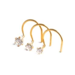 18ct Gold Nose Stud Wire Coil Back With A Cubic Zirconia Stone (2mm - 4.5mm)
