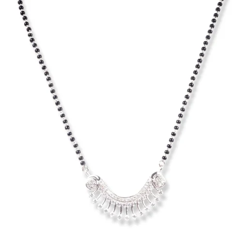 18ct White Gold Adjustable Mangal Sutra With Cubic Zirconia & Lobster Clasp MS-4432