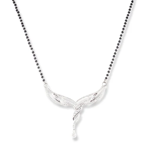 18ct White Gold Adjustable Mangal Sutra With Cubic Zirconia & Lobster Clasp MS-4435