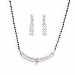 18ct White Gold Adjustable Cubic Zirconia Mangal Sutra And Earrings Set MS-4439 E-4439