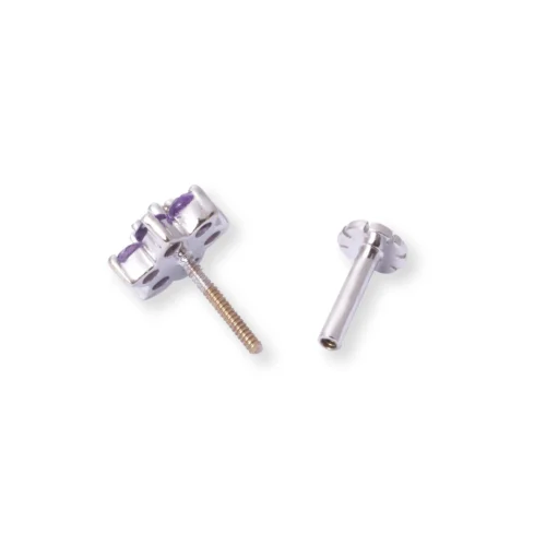18ct Gold Diamond And Amethyst Cluster Screw Back Nose Stud. 15 18ct Gold Diamond And Amethyst Cluster Screw Back Nose Stud. -Shiny Jewelry Hub 18ct white gold diamond and amethyst cluster screw back nose stud MCS3449W 2 scaled