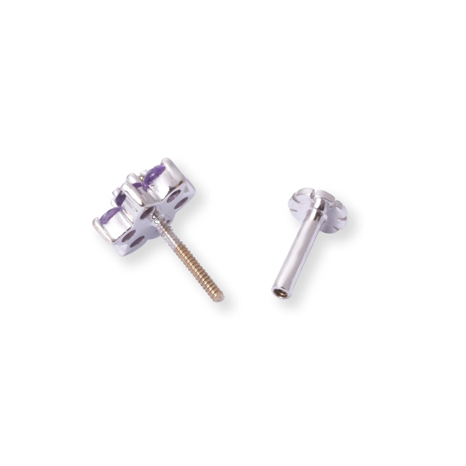 18ct Gold Diamond And Amethyst Cluster Screw Back Nose Stud. 8 18ct Gold Diamond And Amethyst Cluster Screw Back Nose Stud. - Image 8