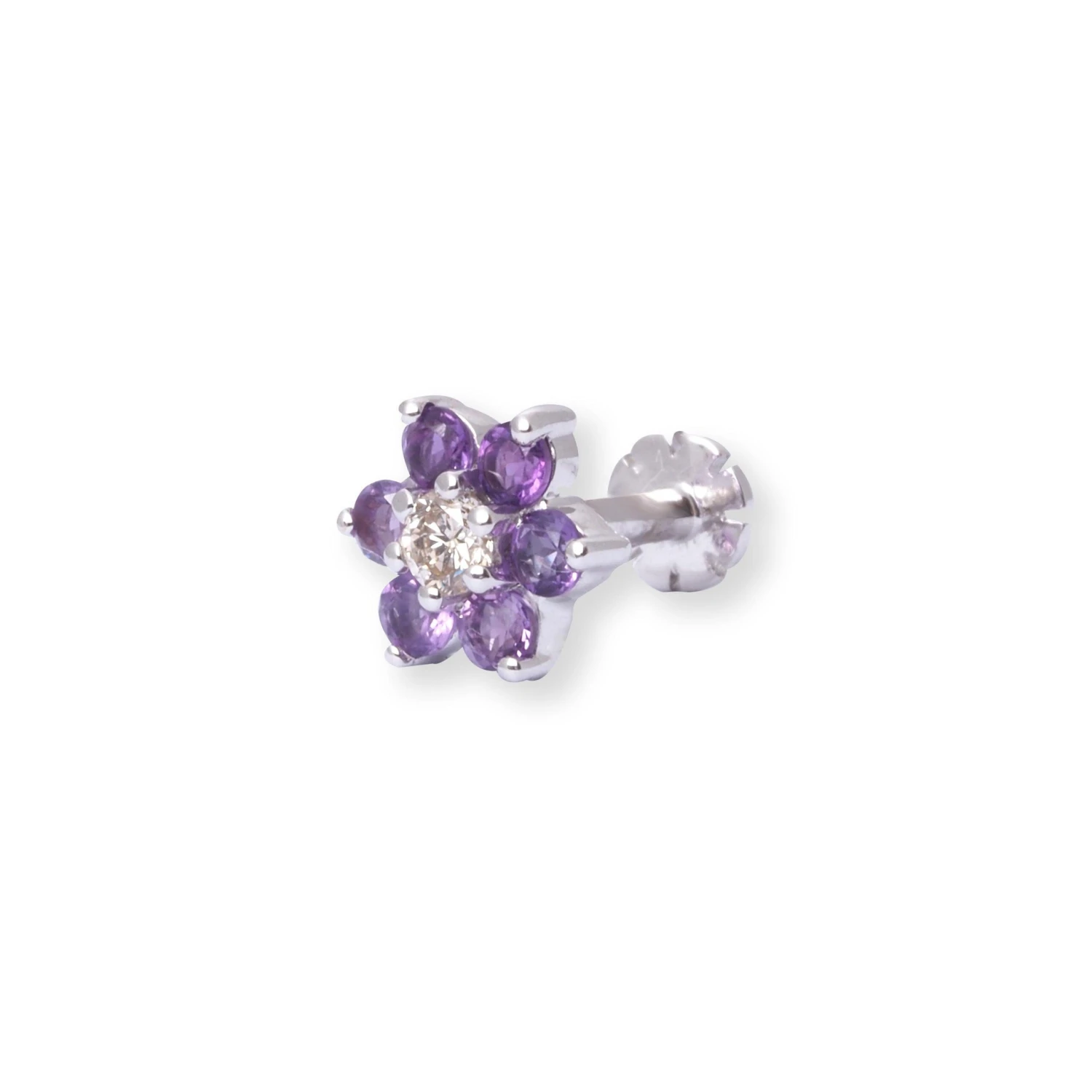 18ct Gold Diamond And Amethyst Cluster Screw Back Nose Stud. 6 18ct Gold Diamond And Amethyst Cluster Screw Back Nose Stud. - Image 6