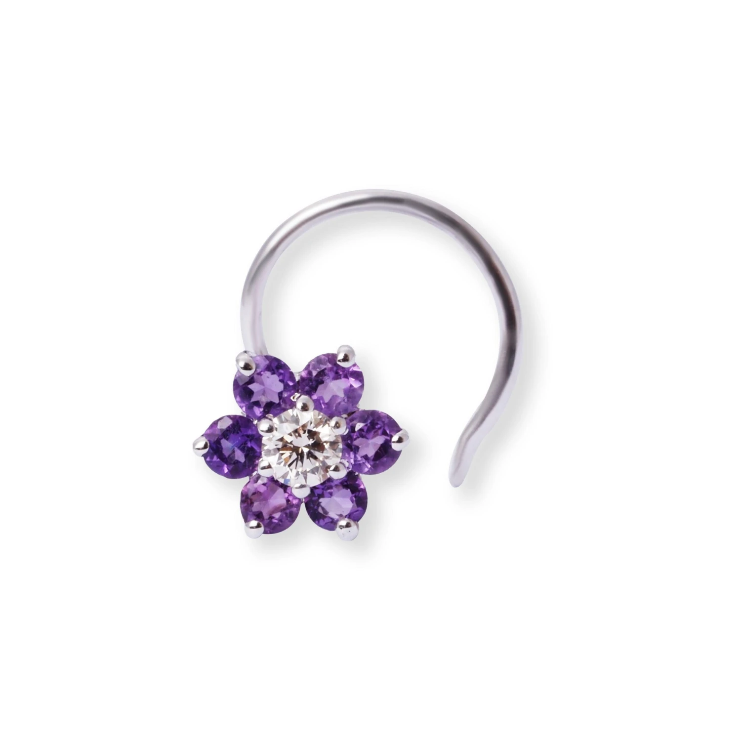 18ct Gold Diamond And Amethyst Cluster Wire Coil Back Nose Stud. 7 18ct Gold Diamond And Amethyst Cluster Wire Coil Back Nose Stud. - Image 7