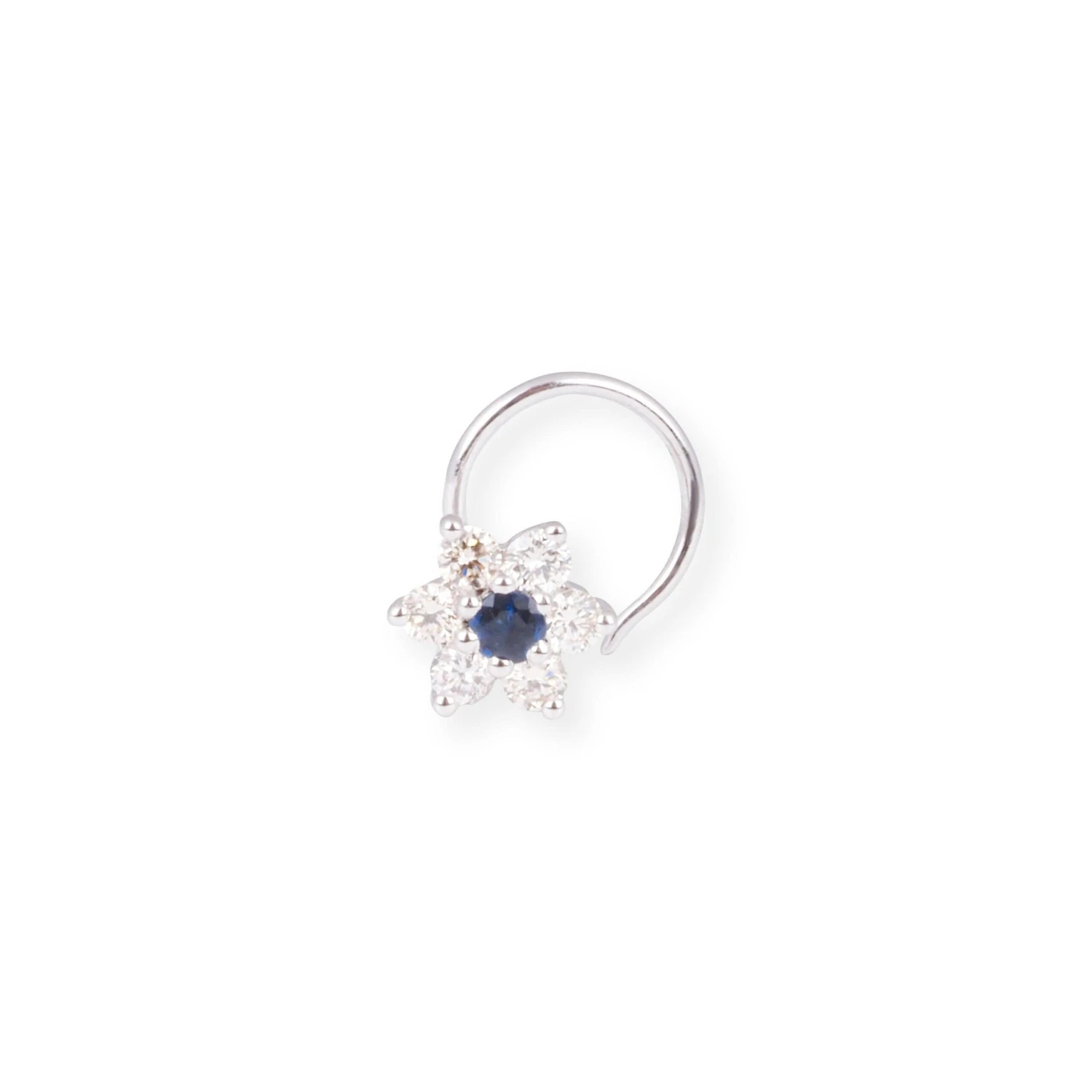 18ct Gold Diamond And Blue Sapphire Cluster Wire Coil Back Nose Stud. 13 18ct Gold Diamond And Blue Sapphire Cluster Wire Coil Back Nose Stud. - Image 13