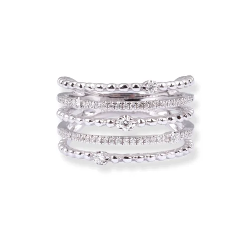 18ct White Gold Five-Row Diamond Ring LR-7015