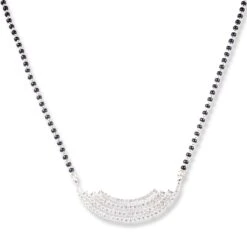 18ct White Gold Mangal Sutra With Swarovski Zirconia Stones & Hook Clasp MS-1678