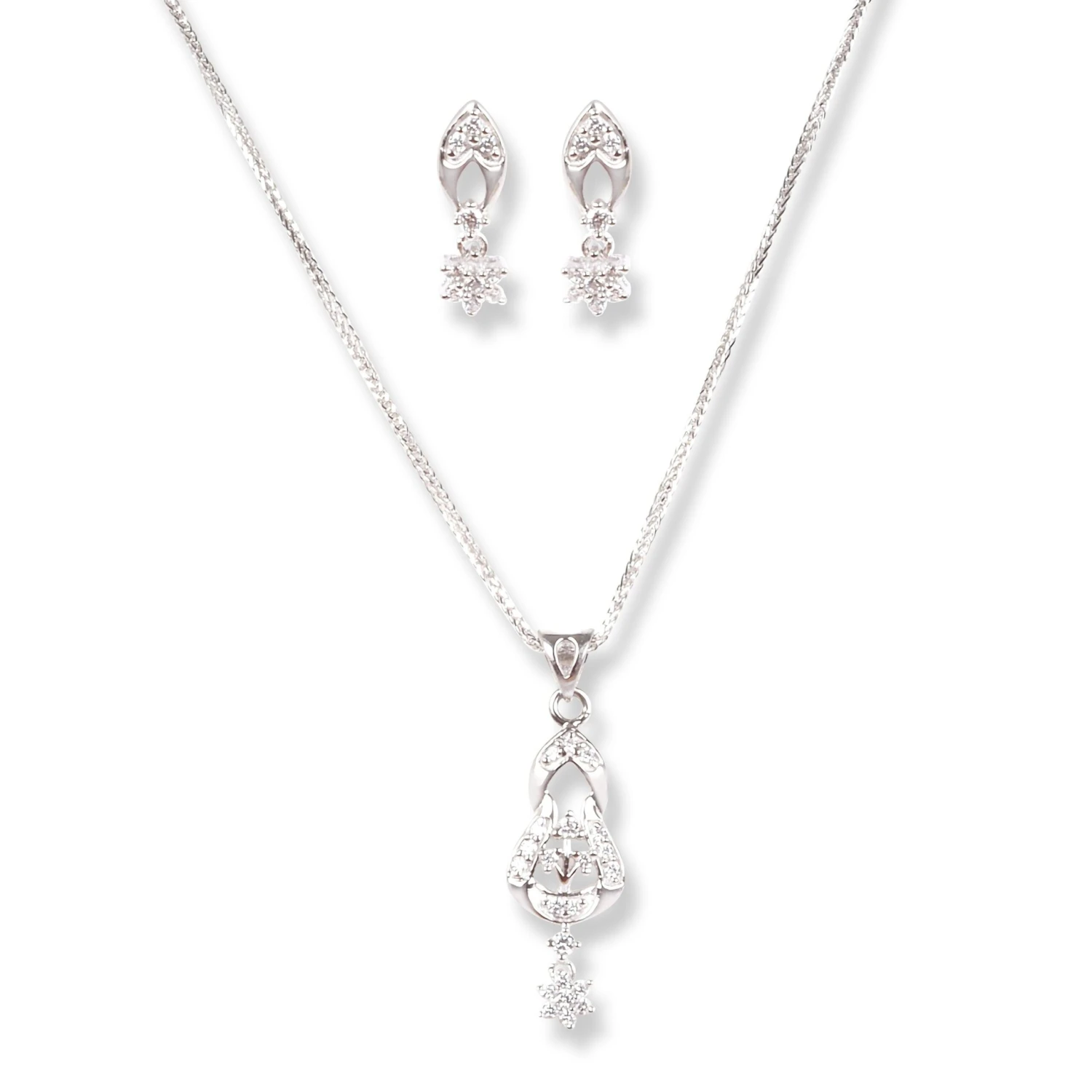 18ct White Gold Set With Cubic Zirconia Stones (Pendant + Chain + Earrings) 1 18ct White Gold Set With Cubic Zirconia Stones (Pendant + Chain + Earrings)
